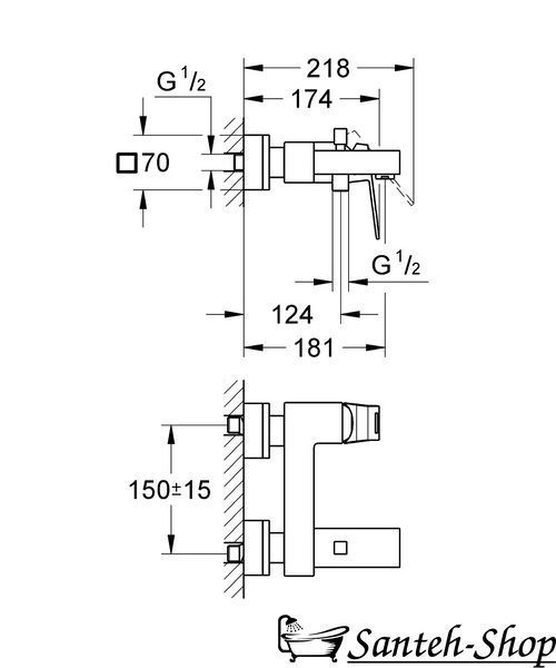 Смеситель для ванны Grohe Eurocube, хром (23140000) 23140000 фото