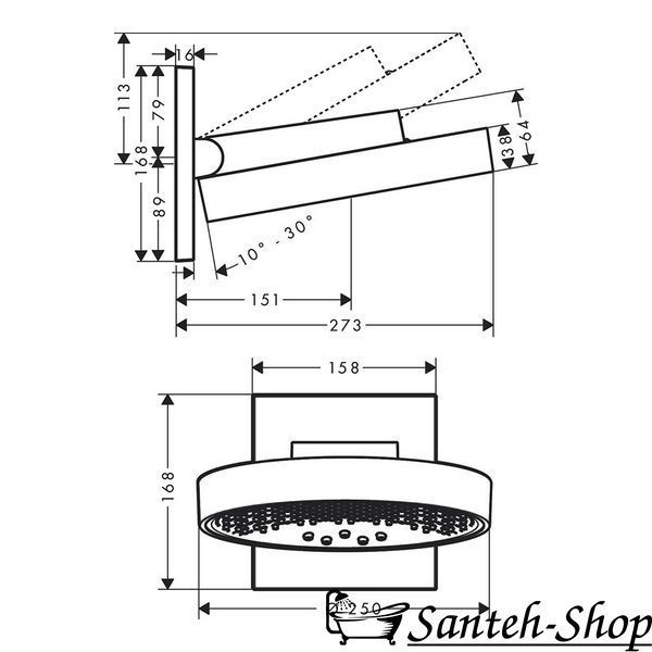 Верхний душ Hansgrohe Rainfinity 3JET 250 мм (26232000) 26232000 фото