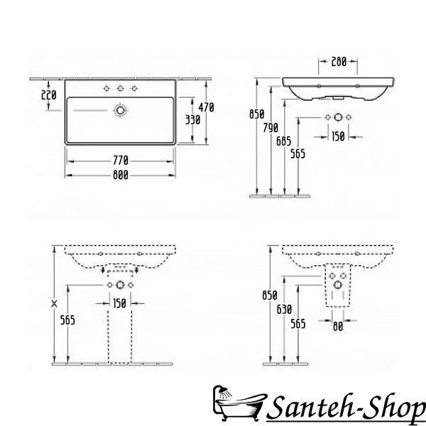 Умывальник VILLEROY & BOCH AVENTO 41568001&nbsp;80*47см 41568001 фото