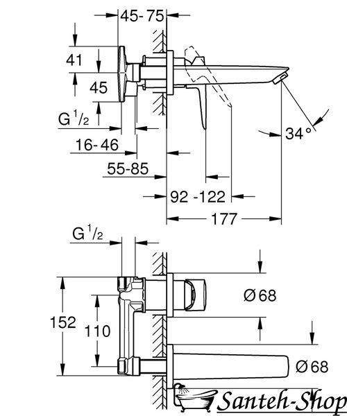 Grohe BauLoop Nou baterie pentru chiuvetă mărime M cu parte internă, crom (20289001) 20289001 foto