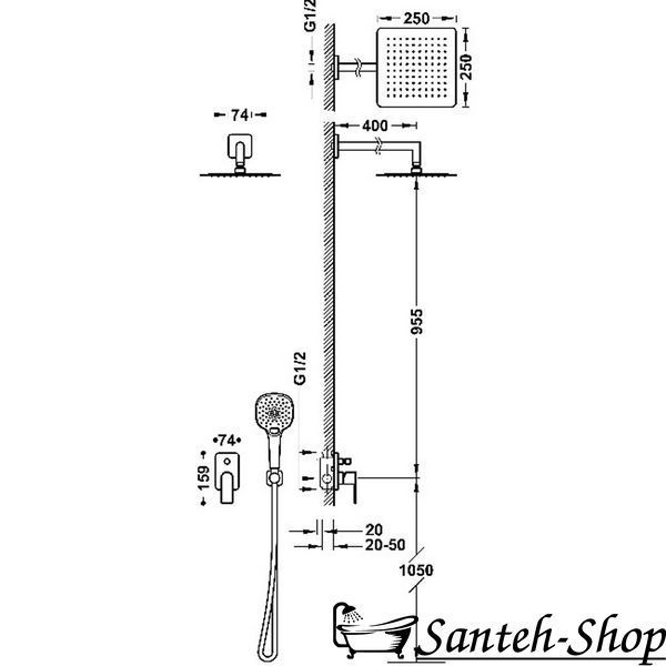Sistem de dus cu baterie ascunsa pentru dus Tres LOFT crom 20018011 20018011 foto