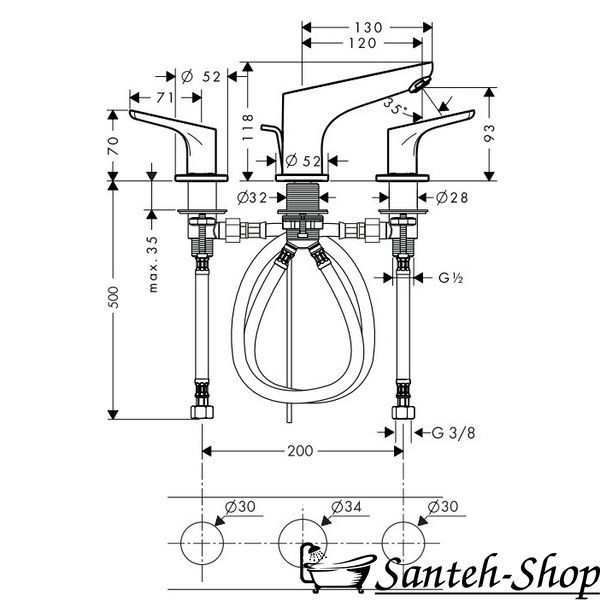 Hansgrohe Focus E 100 Baterie lavoar cu 3 orificii, crom (31937000) 31937000 foto