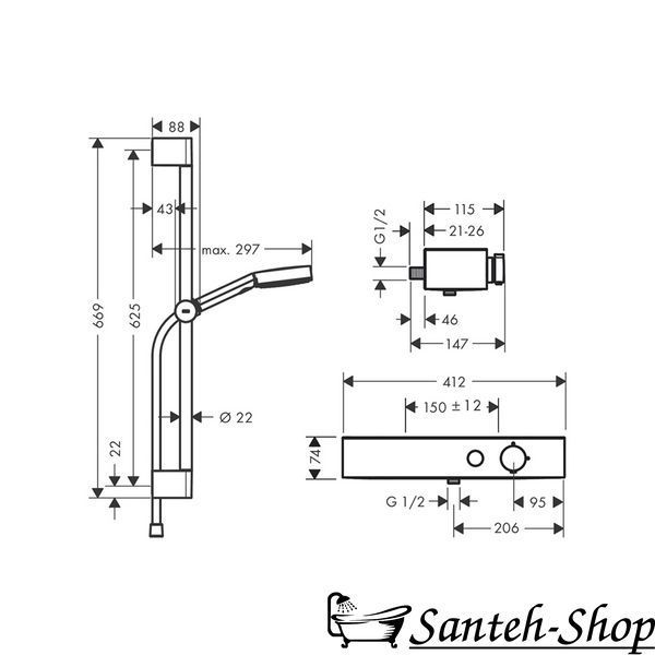 Душевой набор Hansgrohe Pulsify Select 105 3jet Relaxation 24260000 хром 24260000 фото