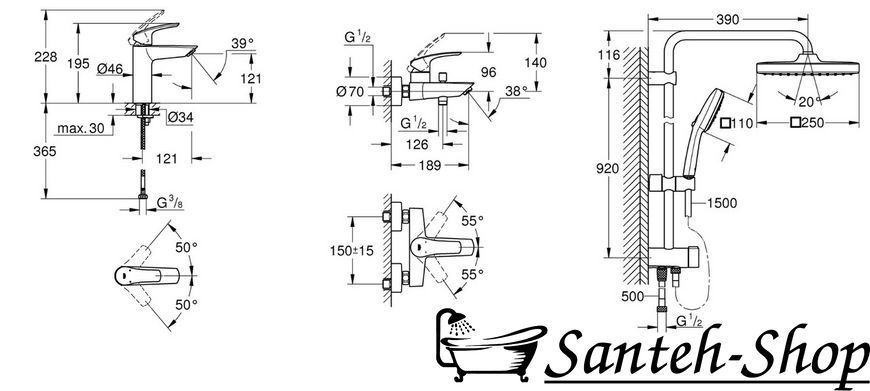 Grohe Eurosmart Nou set de baterie 3 &icirc;n 1 pentru baie, crom (UA123246R1) UA123246R1 foto