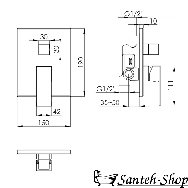 Baterie duș/cadă IMPRESE JUDIT f04610810AA &icirc;ncastrată (2 funcții), negru mat f04610810AA foto