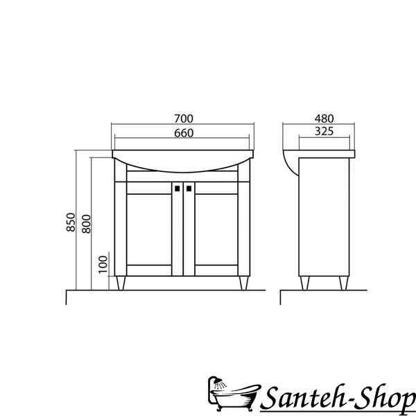 Dulap de baie cu lavoar AQUARODOS Woodmix 70 de podea, 850x700x480 mm, alb Woodmix 70 foto