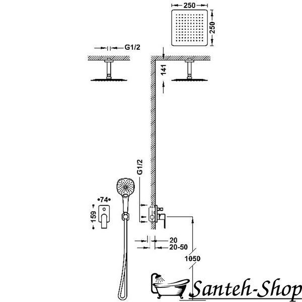 Sistem de dus cu baterie ascunsa pentru dus Tres LOFT crom 20018009 20018009 foto