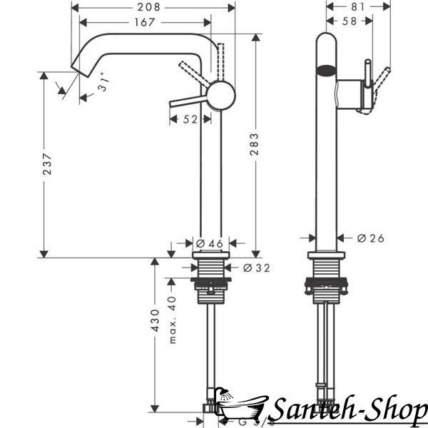 Смеситель для умывальника Hansgrohe Tecturis S 240 Fine CoolStart 73370700 73370700 фото