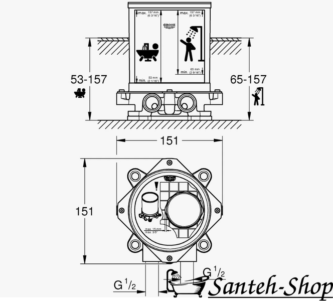 Kit de instalare GROHE pentru duza de baie montată pe podea 45984001 foto