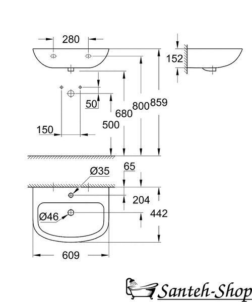 Grohe Bau Ceramic 60 lavoar montat pe perete, alb (39421000) 39421000 foto