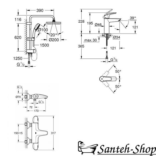 Set baterii de baie GROHE EUROSMART NEW UA34102TS0 cu termostat UA34102TS0 foto