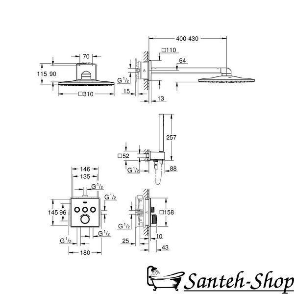 Sistem de duș pentru duș ascuns GROHE Profi Grohtherm 34804000 34804000 foto
