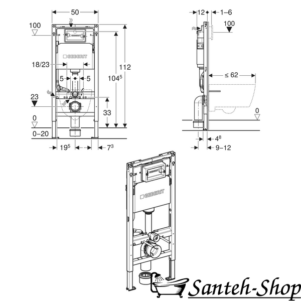 Instalare pentru o toaletă suspendată GEBERIT DUOFIX 111.153.00.3 112 cm, cu rezervor &icirc;ncastrat Delta 12 cm 111.153.00.3 foto