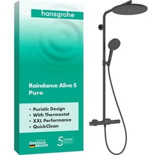 Душевая система Hansgrohe Raindance Alive S Puro 300 1jet 24592340, с термостатом Ecostat Element, черный матовый хром 24592340 фото