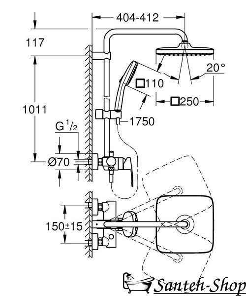 Душевая система GROHE Tempesta 26692001 System 250 Cube со смесителем для душа хром 26692001 фото