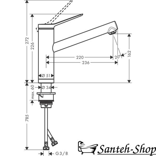 Смеситель для кухни Hansgrohe Zesis M33 160 1jet, Chrome (74805000) 74805000 фото