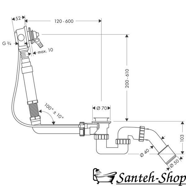 Sifon Hansgrohe Exafill Basic pentru căzi nestandard cu umplutură (58126180) 58126180 foto