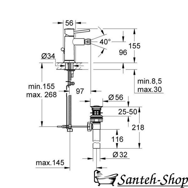 Baterie pentru bideu GROHE BAUCLASSIC 32864000 cu sifon 32864000 foto