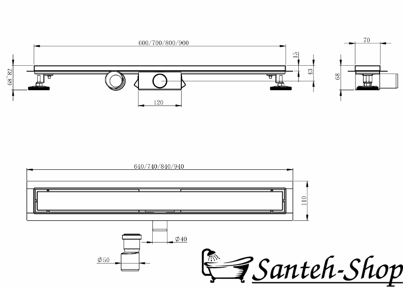Scurgere MAG 70 cm, cu gratar de faianta YZ-E02S 70mm пристенный foto