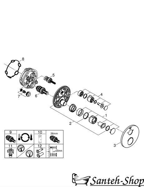Внешняя часть термостата для душа GROHE Grohtherm 24076000 24076000 фото