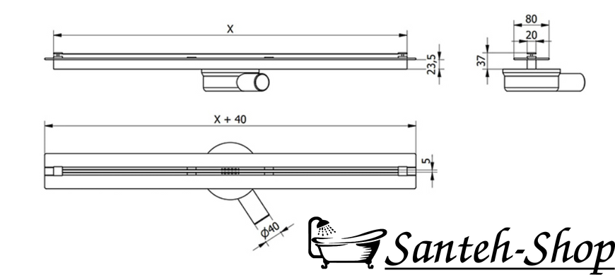 Scurgere MAG 80 cm, cu grătar subțire YZ-L01 80mm foto