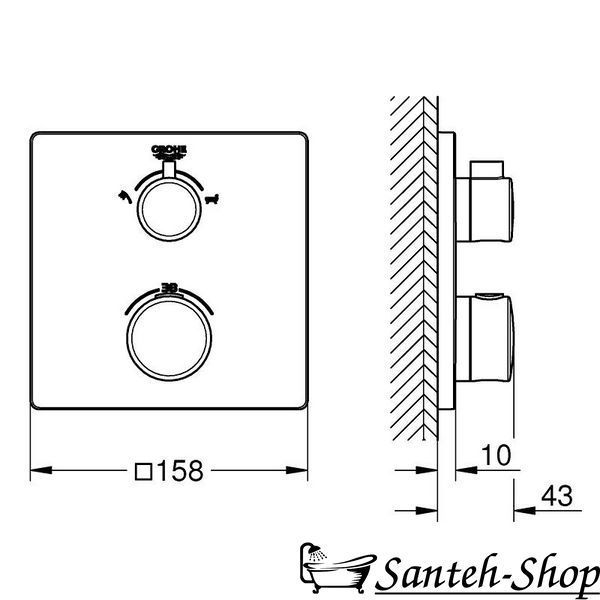 Termostat de duș GROHE GROHTHERM 24080000 cu comutator cu 2 poziții 24080000 24080000 foto