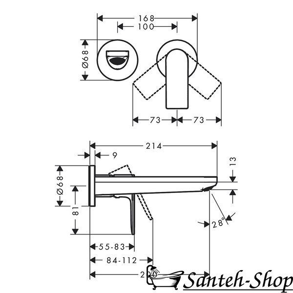 Baterie de lavoar de perete 190 Hansgrohe Rebris E 72568670 72568670 foto