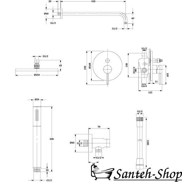 Душевой система Omnires Y SYSY35GR брашированный графит SYSY35GR фото