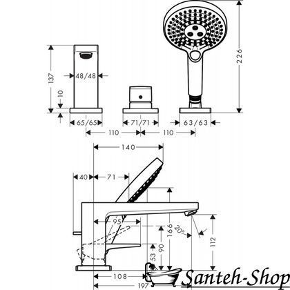 Baterie de baie HANSGROHE METROPOL 3-HOLE (74551000) 791470177921 foto