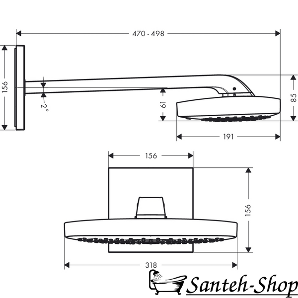Верхний душ Hansgrohe Select Е 300 3jet с держателем 390 мм, хром (26468000) 26468000 фото