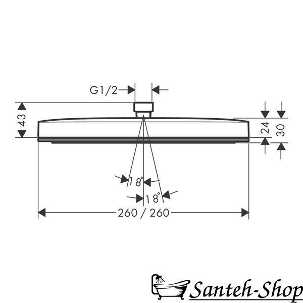 Верхний душ Hansgrohe Pulsify Е 260 1jet Chrome 24330000 24330000 фото