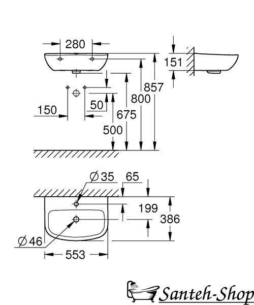 Grohe Bau Ceramic 55 lavoar montat pe perete (39440000) 39440000 foto