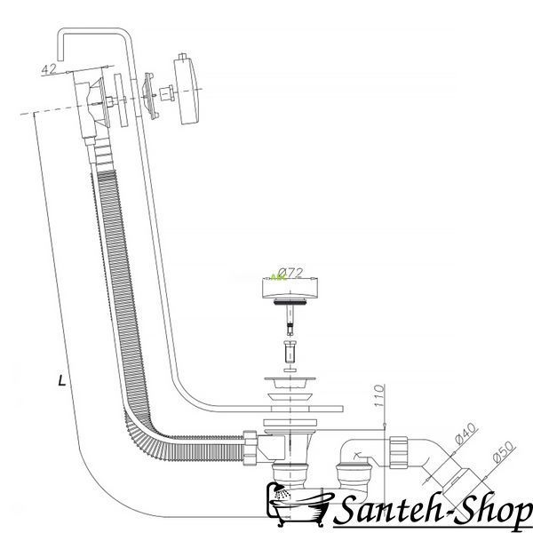 Sifon de preaplin și scurgere pentru cadă Omnires CGS TK104-PLUS-3.01+64-SCR crom lustruit (CR) TK104-PLUS-3.01+64-SCR foto