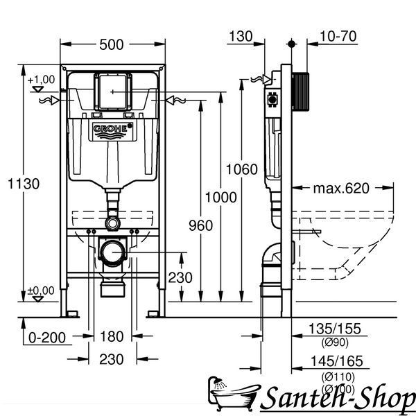 Kit de instalare GROHE 39504000 RAPID SL 3 &icirc;n 1 pentru vasul WC suspendat 39504000 foto