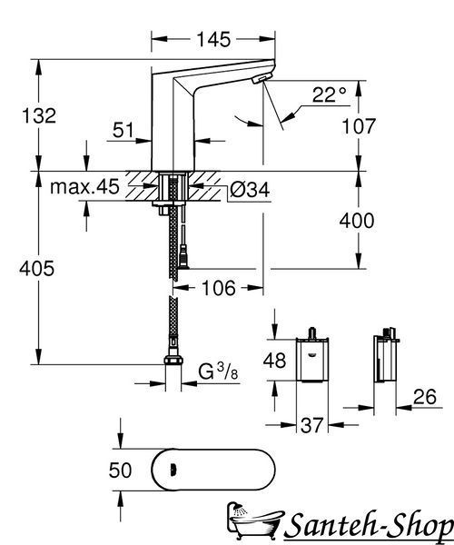 Смеситель для умывальника Grohe Eurosmart Сosmopolitan E, сенсорный, хром (36330002) 36330002 фото