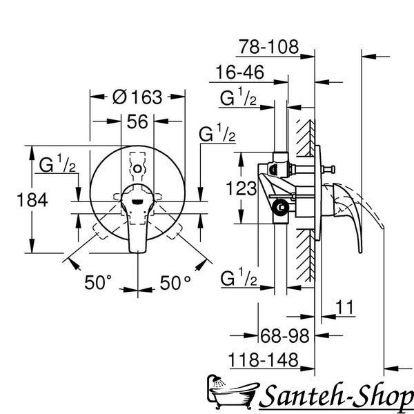 Baterie de baie GROHE Start Curve pentru instalare ascunsă 29115000 29115000 foto