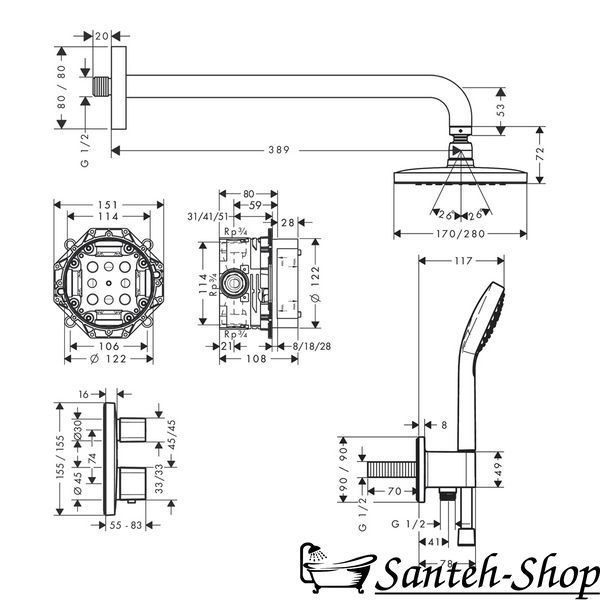 Sistem de duș Hansgrohe Croma E 280 1jet Ecostat E 7 &icirc;n 1, crom (27953000) 27953000 foto