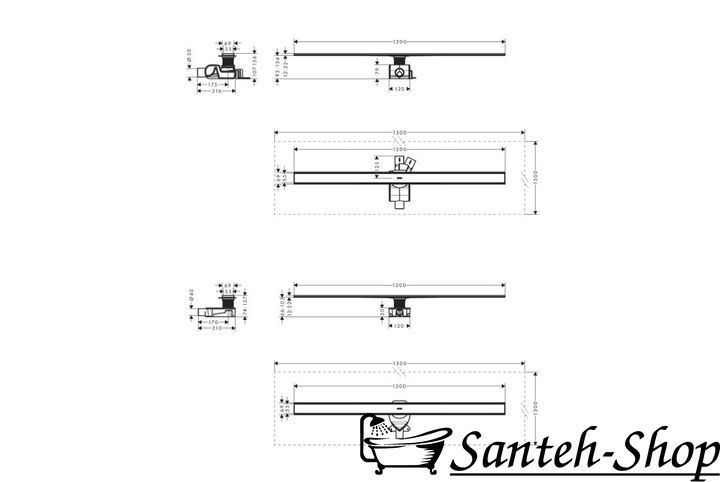 Scurgere de duș Hansgrohe RainDrain Allround 120 cm, oțel inoxidabil periat (56190800) 56190800 foto
