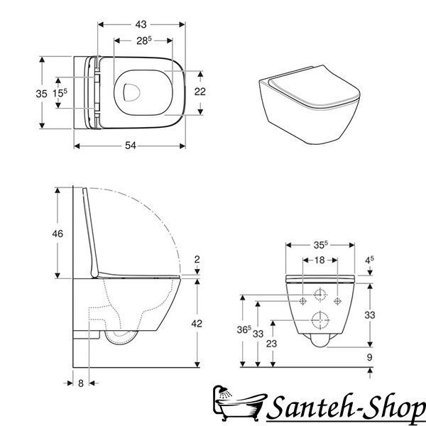 WC suspendat GEBERIT SMYLE Square Rimfree 500.683.00.2 cu scaun 500.683.00.2 foto