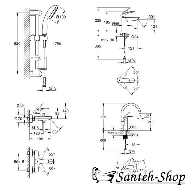 Set baterii GROHE EUROSMART NEW UA123248МK pentru baie + bucatarie UA123248МK foto