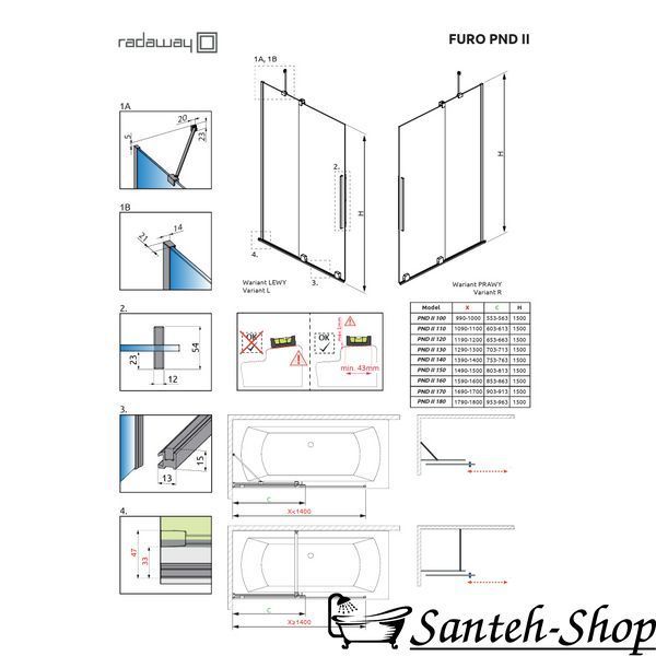 Paravan de dus RADAWAY FURO PND II 10109538-01-01L+10112494-01-01 100 cm 10109588-01-01R+10112544-01-01 foto