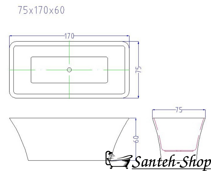 Cada autoportanta VOLLE 170*75*60cm, cu sifon 12-22-348 foto