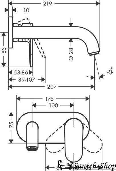 Baterie Hansgrohe Vernis Shape 205 mm, montată pe perete, negru mat (71578670) 71578670 foto