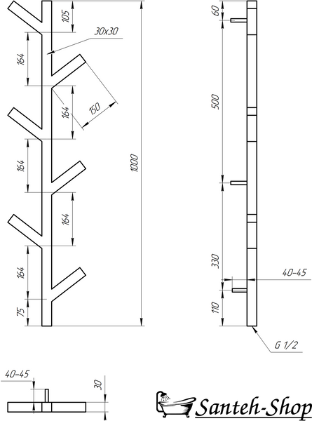 Полотенцесушитель Genesis Albero Dry 1000x240 9005 черный Albero Dry 1000x240 9005 фото