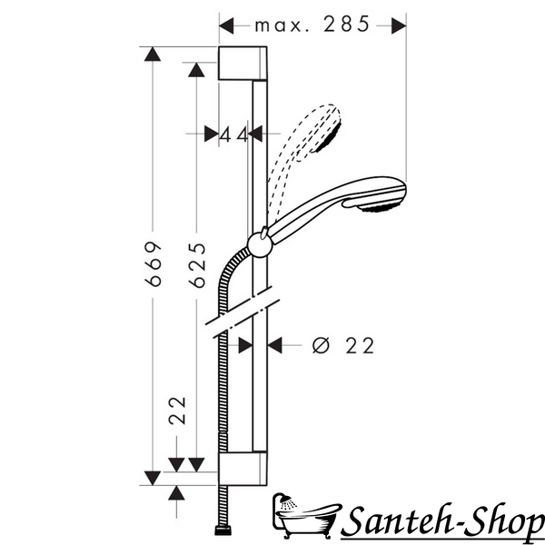 Душевой набор Hansgrohe 27767000 Crometta 85 Multi с душевой штангой 65 см хром 27767000 фото