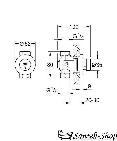 Автоматический проходной вентиль 1/2&Prime; GROHE Euroeco Cosmopolitan T (36268000) 36268000 фото