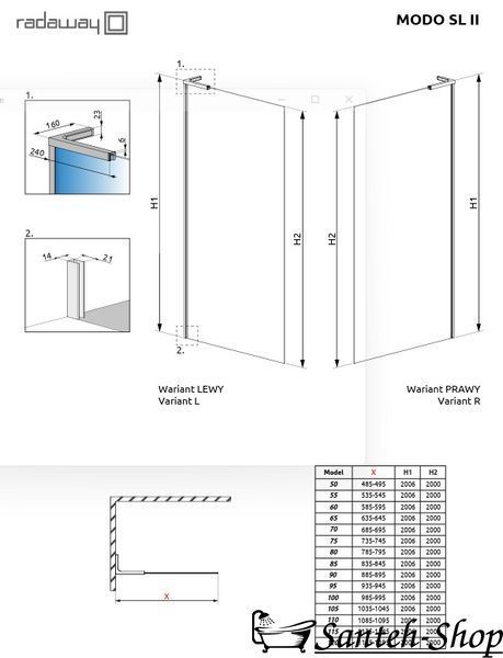 Душевая перегородка RADAWAY&nbsp;Walk-in Modo SL II 10319094-01-01L 10319094-01-01L фото