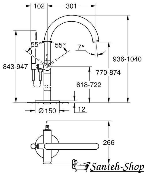 Baterie cada Grohe Atrio Warm Sunset 32653DA3 pe podea 32653DA3 foto