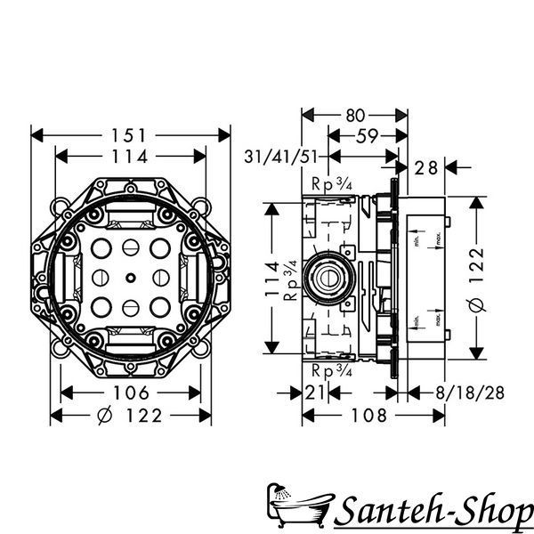 Termostat + piesa ascunsa pentru baterie HANSGROHE 15737600+01800180 15737600+01800180 foto