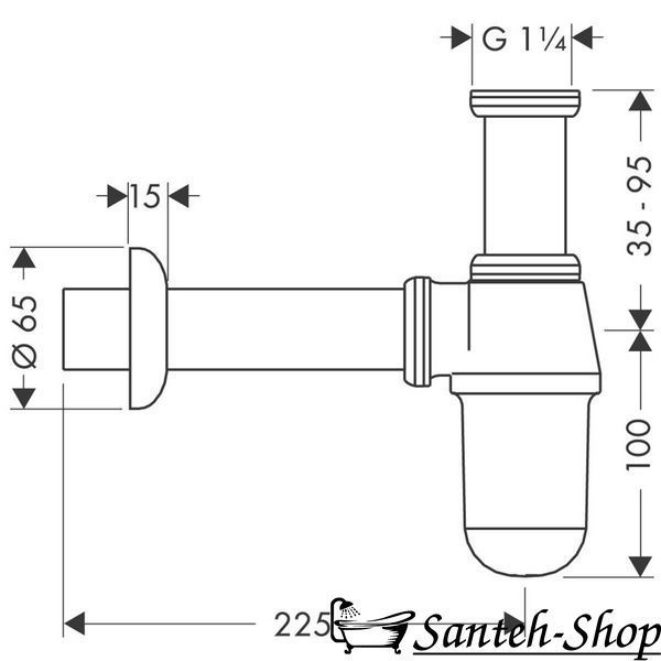 Sifon standard pentru chiuvetă din sticlă Hansgrohe, crom (52053000) 52053000 foto
